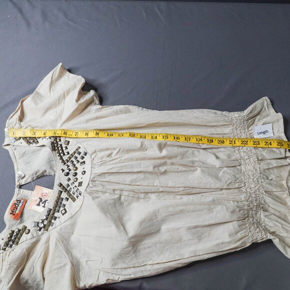 Mudd Womens Top Small Tan Boho Peplum Indie Artsy Clean Girl Studded NEW - Picture 12 of 14